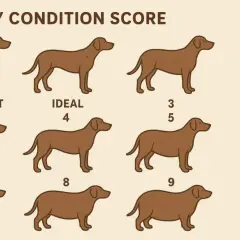 Grafik zeigt den Body Condition Score Hund von untergewichtig (1) bis fettleibig (9). Ideal ist 4.