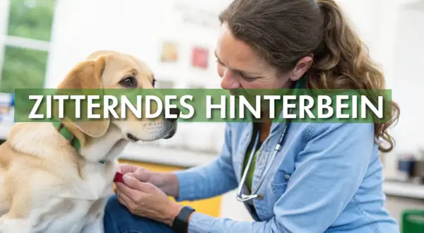 Tierärztin untersucht einen Hund, dessen hinteres Bein zittert.